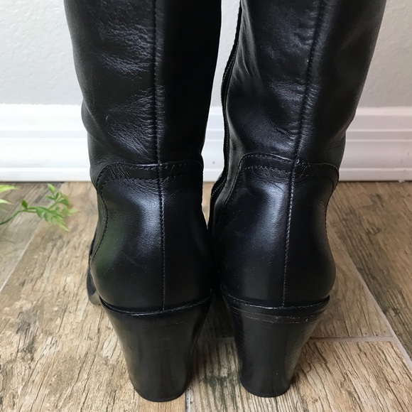 ANN TAYLOR black leather tall boot chunky heel - Picture 4 of 8